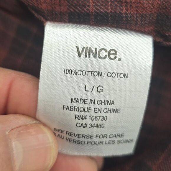 Vince Plaid Mens Shirt L - Picture 7 of 8